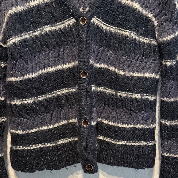 Roxy Blue White Gray Striped Chunky Knit Button Front Cardigan M Cottagecore Top - Picture 4 of 12
